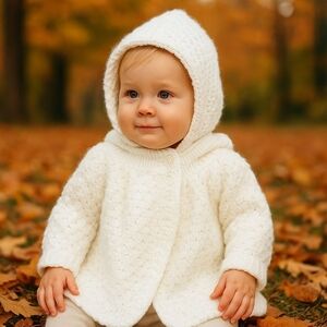 White Hooded Crochet/Knit Swing Coat/Sweater Size 12 Months